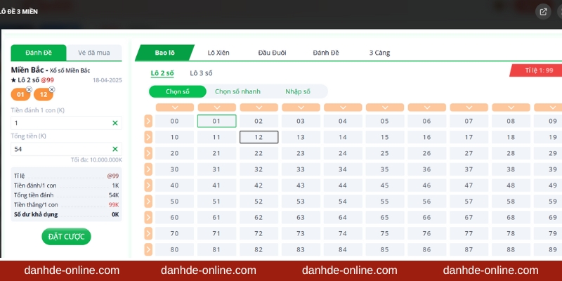 Điền thông tin vé cược