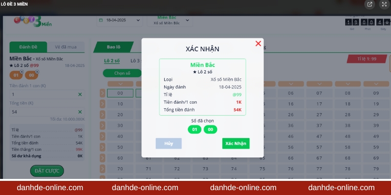 Xác nhận đặt cược lô đề